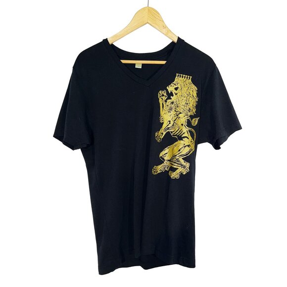 Royal Lion V-Neck T-Shirt - Black and Gold - by Devils May Care - Unisex - Picture 1 of 2